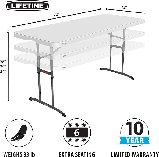 Lifetime 6-Foot Adjustable Height Nesting Table, Commercial - Image 3