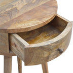 Nordic Inspired Circular Bedside Table 1 Drawer Oak Wood - Image 9