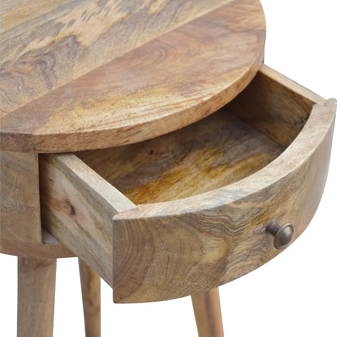 Nordic Inspired Circular Bedside Table 1 Drawer Oak Wood - Image 9