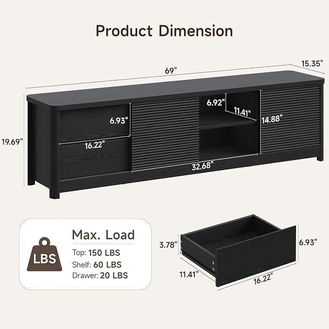 Fluted TV Stand for Living Room, Mid Century Modern Entertainment Center - Image 2