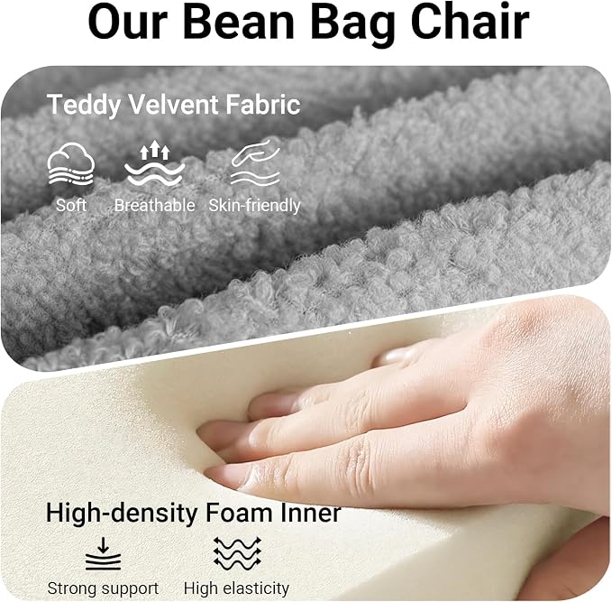 Giant Bean Bag Chair for Adults, Comfy Chair for Bedroom, Memory Foam Chair - Image 3