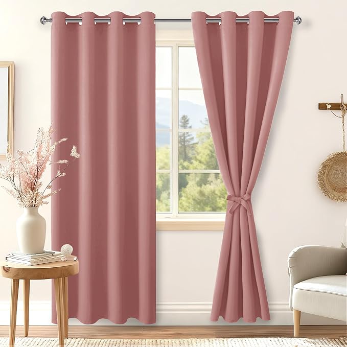 Blackout Curtains for Bedroom 2 Panels 52 x 84 Inch Long Dusty Rose | Thermal - Image 8