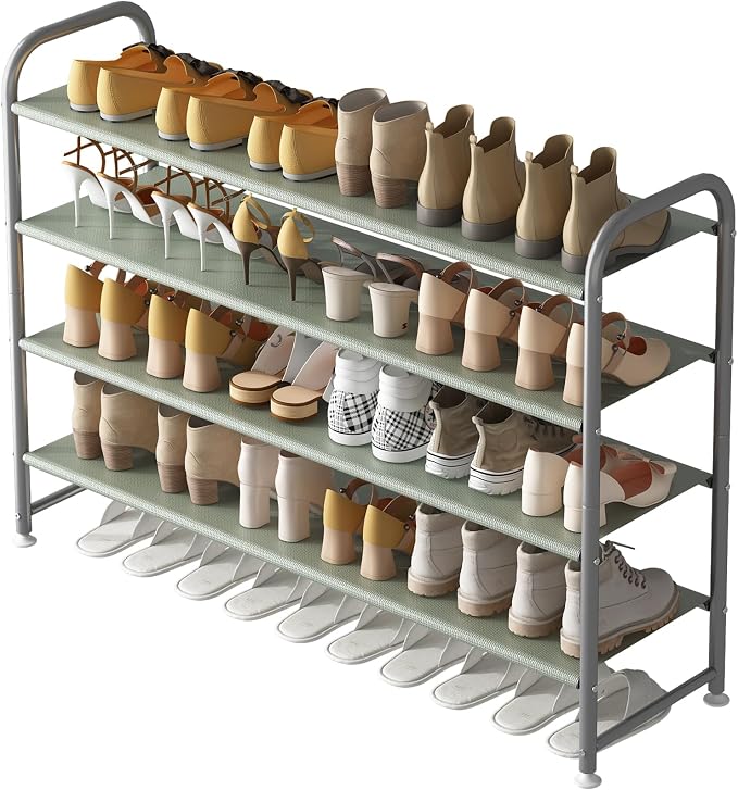 INGIORDAR Shoe Rack 4 Tier Long Storage Organizer Wide Metal Shoe Shelf by INGIORDAR