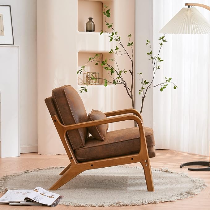 VINGLI Microfiber Rustic Comfy Accent Chair, Mid Century Modern Lounge Armchair - Image 8