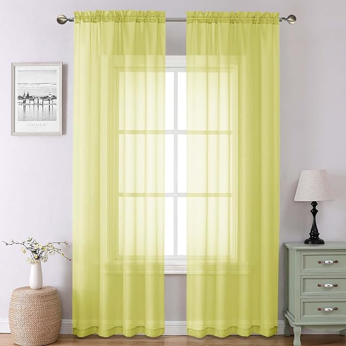Lemon Sheer Curtains 90 Inches Long 2 Panels, Solid Voile Privacy Airy Home by Lecloud