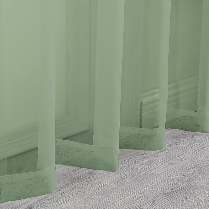 Sheer Curtains, Sage Green Sheer Curtains 84 inch Length 2 Panels Set, Rod - Image 5