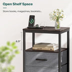 Huuger Nightstand with Charging Station, Fabric Drawers, End Table with Open - Image 7