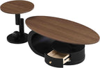 Modern Oval Coffee Table Set of 2, Wood Living Room Accent Coffee Table and - Image 4
