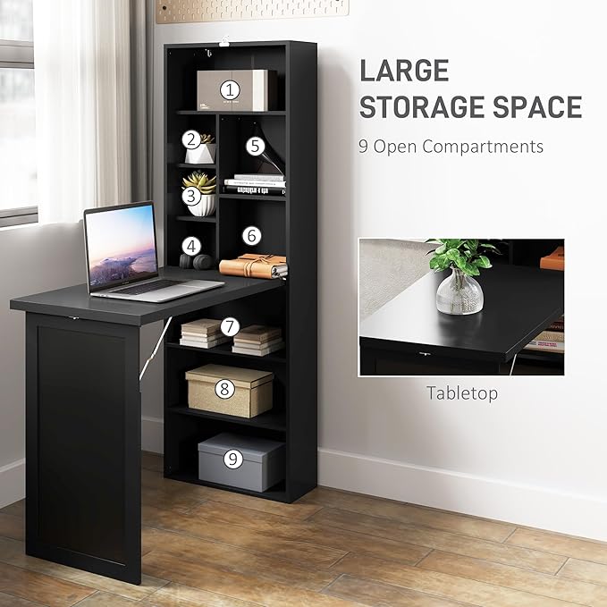 HOMCOM Foldable Convertible Writing Table, Wall Mounted Space-Saving Computer - Image 5