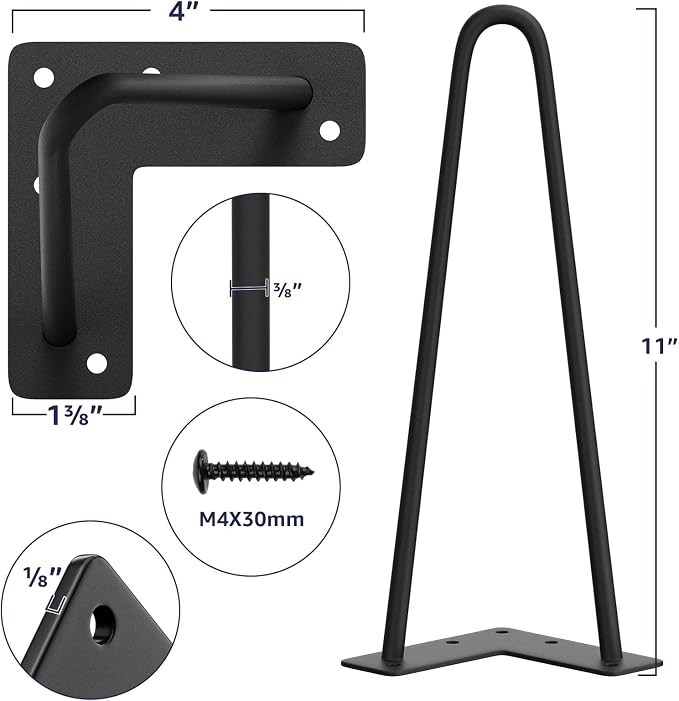 SMARTSTANDARD 11 Inch Heavy Duty Hairpin Furniture Legs, Metal Home DIY Projects - Image 2