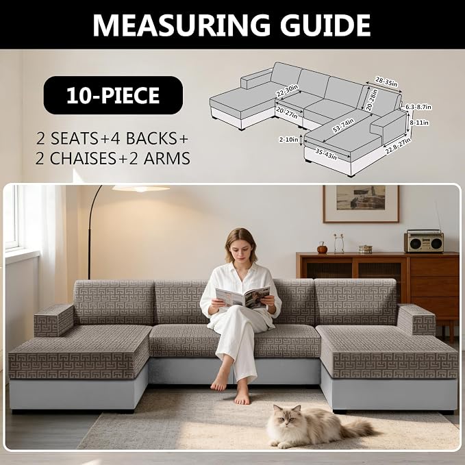 UNBBRRL 10 Pieces Stretch Sofa Cushion Covers - Image 2