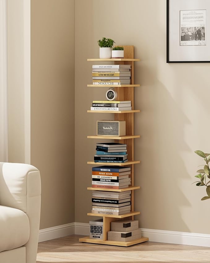 TUTOTAK Narrow Bookshelf, 8-Tier Bookcase, Spine Book Shelf by ChoosetutotakFurnitureBuildYourCozyHome