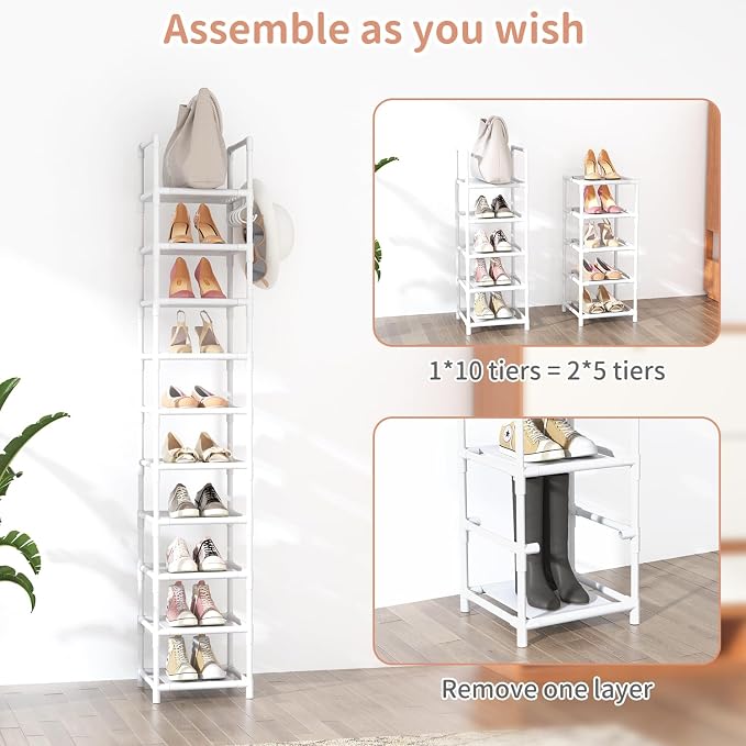LANTEFUL Tall Narrow Shoe Rack 10-Tier Skinny Shoe Shelf Storage - Image 5