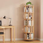 Muwuele Solid Wood Rotating Bookshelf on Wheels, 5 Tier, Round Revolving - Image 9
