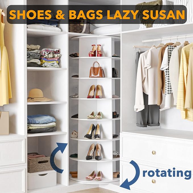 SpaceAid 7 Tier Rotating Shoe Rack Tower, Spinning Shoe Display Lazy Susan - Image 4