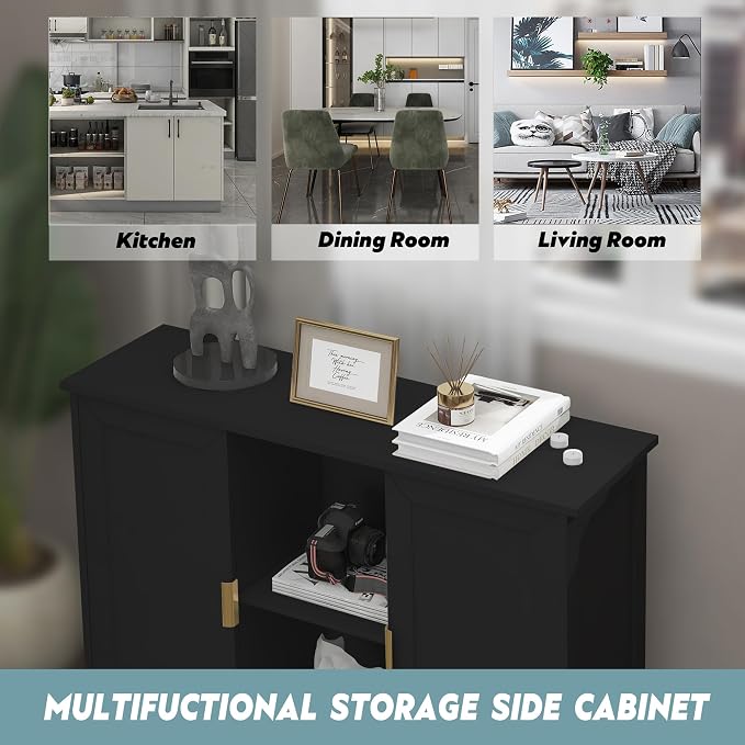 TaoHFE Black Buffet Cabinet, Modern Narrow Sideboard Buffet Cabinet Wooden Side - Image 4