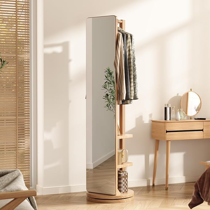 WoodsWhisper Full Length Mirror Coat Rack Solid Wood Floor Mirror 70"x16" Full - Image 4