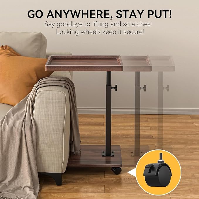 C Table End Table Adjustable Height, 360°Swivel TV Tray Table - Image 4
