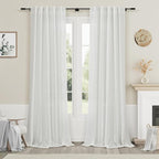 Off White Linen Curtains 96 Inches Long 2 Panels Set Back Tab Rod Pocket Semi by Nanspring