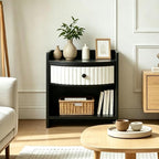 Wooden Nightstand with Drawer and Open Storage Shelf, Curved Front Bedside Table - Image 8