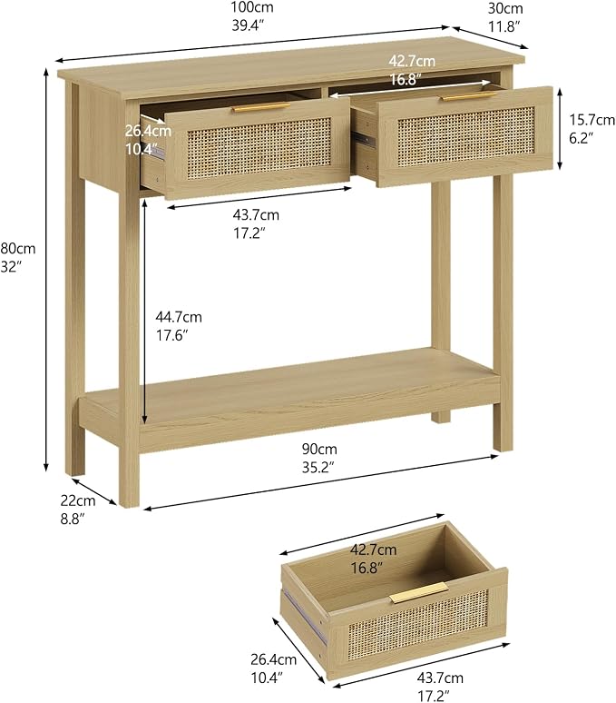 Trironsun Farmhouse Rattan Console Table - Image 3
