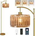 ILLMTW Glass Floor Lamp for Living Room, Dimmable Brass Tall Lamp Amber Flower by IlluminateTheWorld