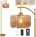 QIYIZM Glass Floor Lamp for Living Room, Mid Century Modern Brass Tall Lamp by QIYIZM