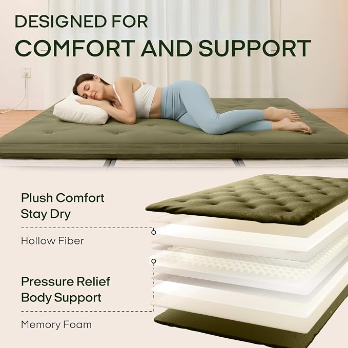 ZonLi Japanese Floor Futon Mattress Twin Size 75"x 39", 100% Cotton Cover 4'' - Image 4