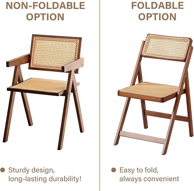 Furlide Rattan Folding Chair, Modern Mid Century Dining Chairs Set of 1 - Image 4