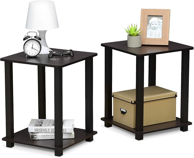 Furinno SIMPLISTIC Side Table Set of 2, 2-Tier Square Modern End Table - Image 5