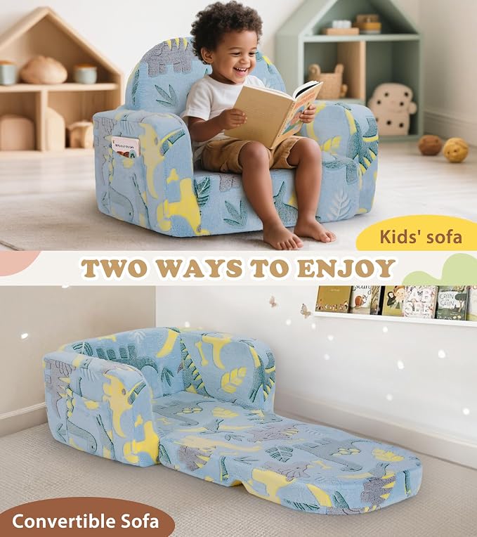 Kids Couch, 2-in-1 Soft Toddler Couch Fold Out - Image 5