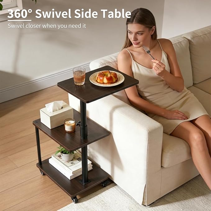 Swivel Side Table for Small Spaces, Adjustable Height End Table for Different - Image 3