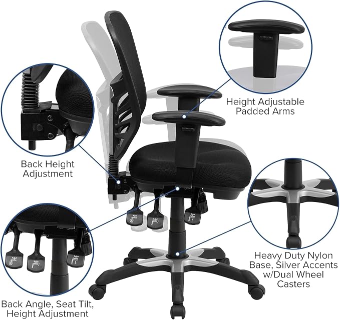 Flash Furniture Nicholas Mid-Back Black Mesh Multifunction Executive Swivel - Image 7