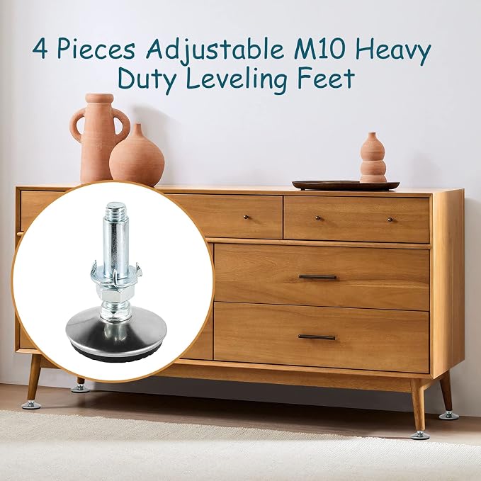 4 Set M10 Leveling Feet with 4-Pronged T Nut, Adjustable Leg Levelers Heavy - Image 5