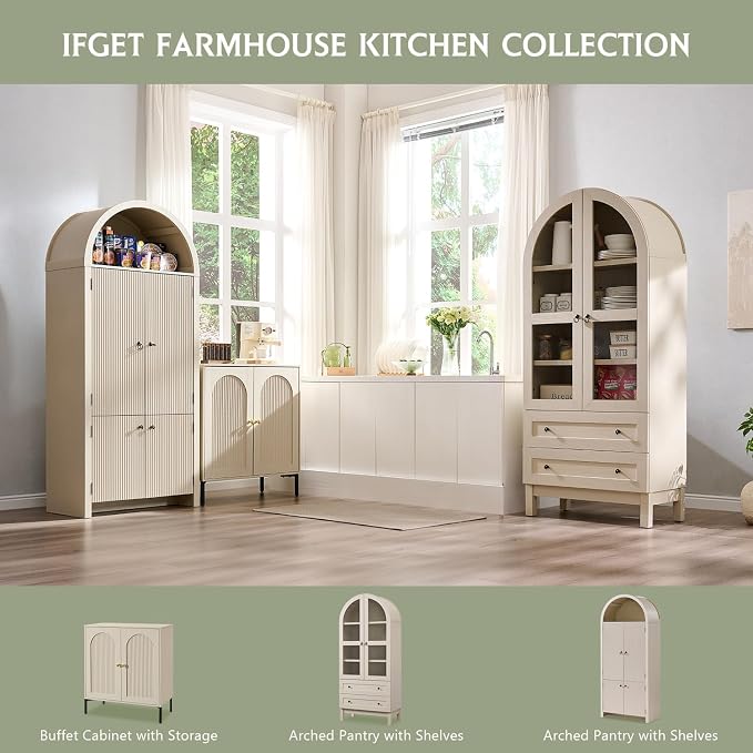 IFGET 71" Tall Arched Kitchen Pantry Cabinet, Wood Kitchens Storage Cabinets - Image 6