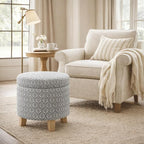 HomePop Upholstered Round Storage Ottoman|Homepop Home Décor|Upholstered Round - Image 4