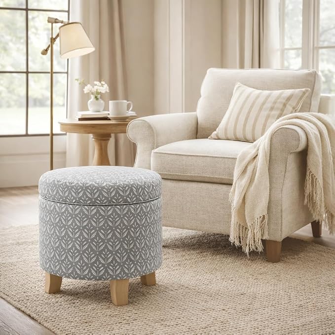 HomePop Upholstered Round Storage Ottoman|Homepop Home Décor|Upholstered Round - Image 4