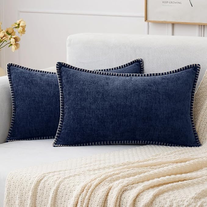 MIULEE Decorative Lumbar Throw Pillow Covers 12x20 Inch Navy Blue 2 Pack | by MIULEE