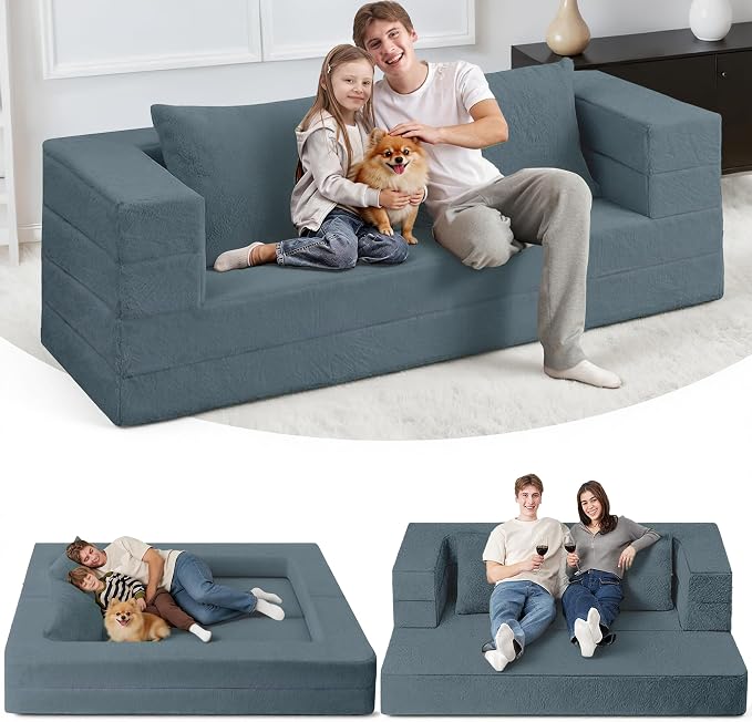 Futon Sofa Bed with Pillow, 3-in-1 Sleeper Sofa Bed with Removable Cover by Cansunna