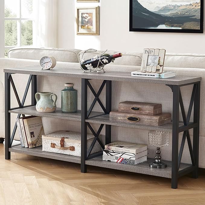 LVB Industrial Entryway Table, Farmhouse Rustic Console Table Behind Couch by LVB