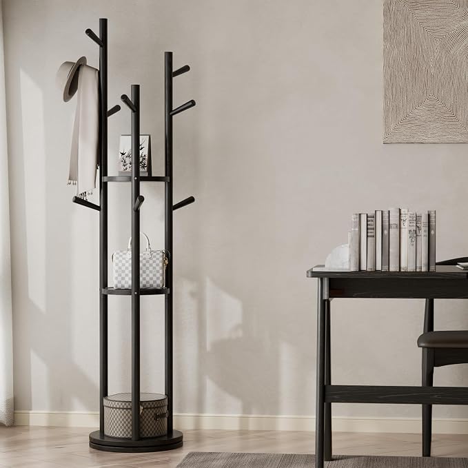 Muwuele Solid Wood Rotary Coat Rack, Freestanding Coat Rack - Image 7