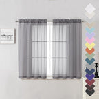 Grey Sheer Curtains 45 Inch Long 2 Panels, Short Voile Drapes by Lecloud