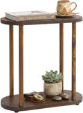 Oval Solid Wood Narrow Side Table, Slim Small Pedestal Coffee Table by GENESISWOODESIGN