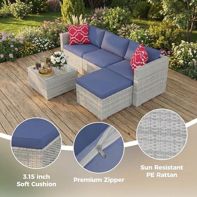 5-Piece Outdoor Sectional Sofa Set, Outdoor Patio Set Sectional Sofa, - Image 5