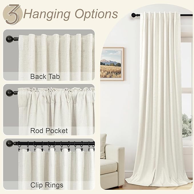 Cream Linen Blackout Curtains by Size 70 Inches Wide x 63 Inch Length Extra - Image 6