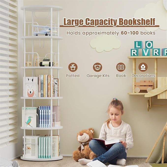 ALLSTAND 5 Tier Rotating Bookshelf, 360 ° Display Stackable Spinning Bookshelf - Image 6