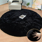 ORINOVA Black Round Area Rug 5ft Washable Faux Fluffy Fur Rug by ORINOVA