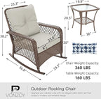 Patio Furniture Set 3 Pieces, Rocking Bistro Set - Image 6