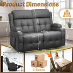 Reclining Loveseat with Pebble Texture Fabric, Loveseat Recliner with USB/Type - Image 3