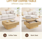 Lift Top Coffee Table for Living Room, Rectangle Handmade Solid Wood Strips - Image 7